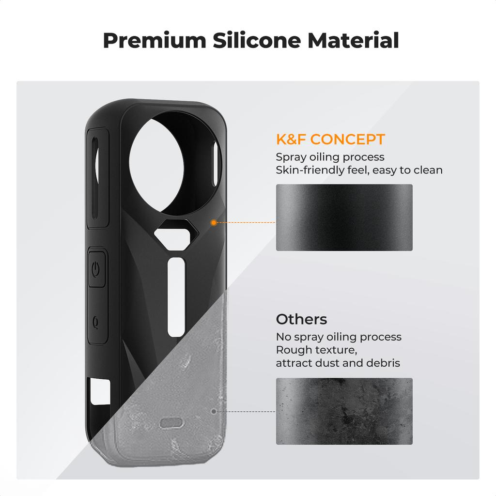 K&F CONCEPT Black Silicone Sleeve Case for Insta360 X5 Soft Protective Case with Lens Cover, Battery Side Open All-Round Protect