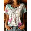 Women's Multicolor Floral Paisley Round Neck T-Shirt, Short Sleeve Casual Tops, Boho Daily Wear for Spring Summer