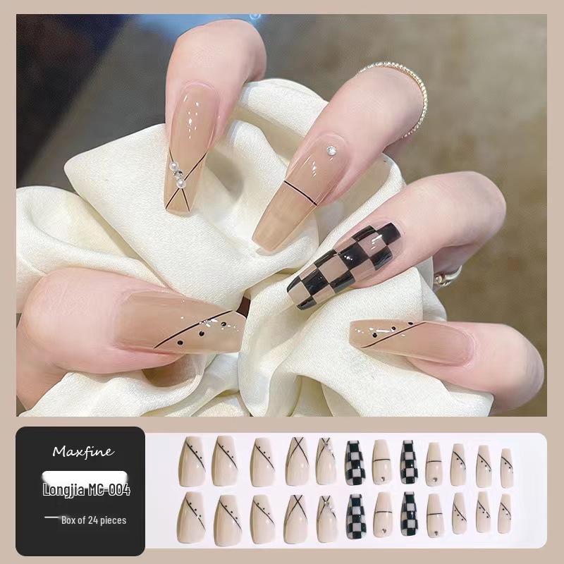 

Black Ballet Style Rhinestone Press-on Nails with Detachable Flower Bow—Extra Long Tips