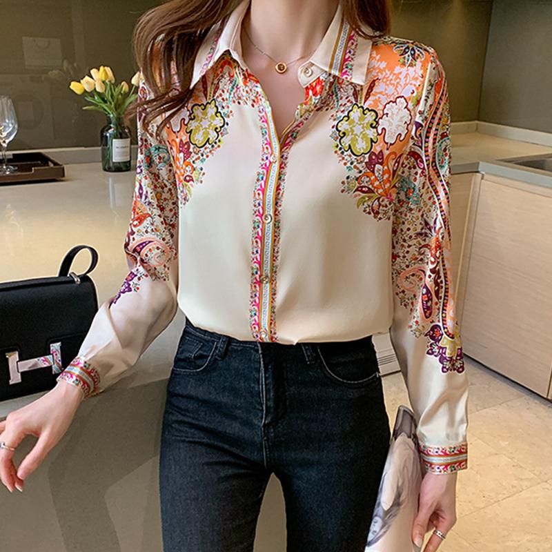 Fashion Flower Print Ladies Shirts Women's Blouses 2021 Spring Autumn Long Sleeve Shirts Tops Blusas Mujer