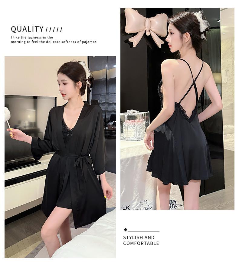 Women's Ice Silk Lace Camisole Nightgown Set: Sexy Spring/Autumn Pajamas & Homewear
