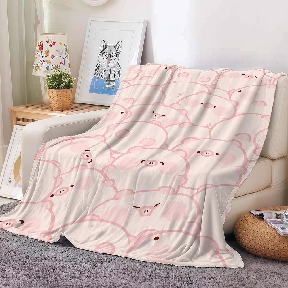 Cute Pig Pink Fleece Blanket Warm And Soft Suitable For Bedroom Living Room Sofa Bed Office Travel Camping