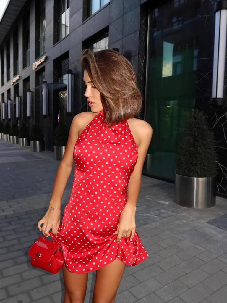 2026 Frühling/Sommer Sexy Gepunktetes Neckholder-Rückenfreies Kleid für Damen