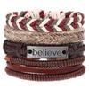 Retro Woven Cowhide Leather Men's Bracelet Set - European & American Handmade DIY Knot