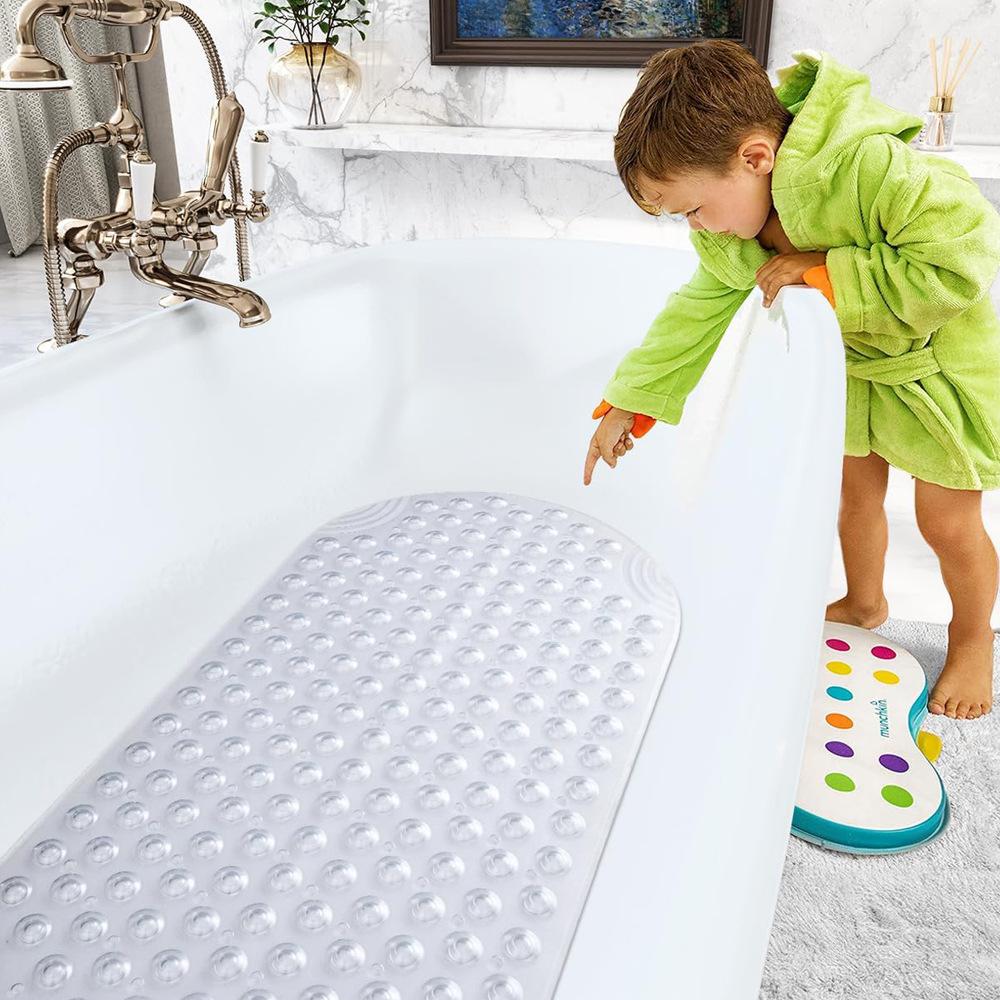 88 * 40cm Elliptical Bathtub Anti Slip Pad Long Bathroom Bubble Massage Curved Foot Mat Suitable for The Elderly Children Suction Cup Bath Pads