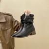 Retro Style Square Head Thick Heel Fashion Short Boots Women's Autumn and Winter Fashion with Coat Short Tube Pile Pointed High Heel Thin Boots