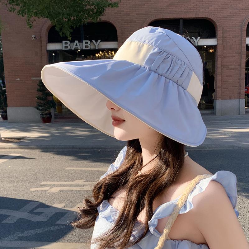 

Женская шляпа, летняя солнцезащитная, шляпа от солнца с открытым верхом, цветной клей, широкие поля, регулируемый обхват головы, уличная шляпа от солнца, закрывающая лицо Adjustable синий