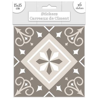 [Q7338] - Set of 6 Greige 'Cement Tiles' Stickers - 15x15 Cm