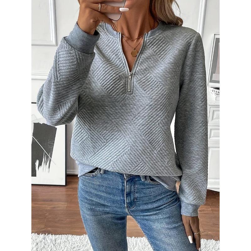 Autumn Winter Solid Color Casual Fashion Zipper Sweatshirt Women Simple All-match Bottomed Pullover Top