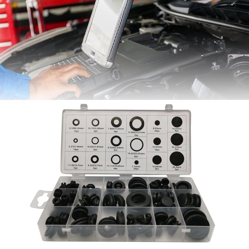 125Pcs/set Rubber Grommet Assortment Wiring Gasket Kit Rubber Grommet Eyelet Rings Gasket Assortment for Plumbing