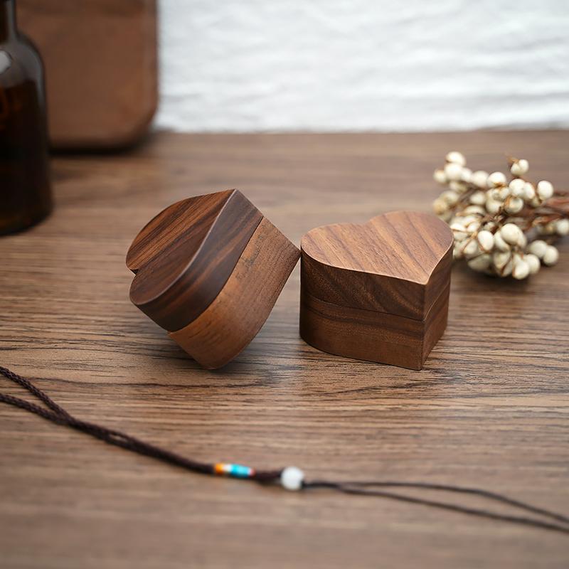Boîte à bagues en bois de noyer en forme de cœur, support pour bague de fiançailles, boîte de rangement pour bijoux, sans bague