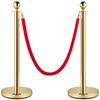 VEVOR Velvet Ropes and Posts, 5 ft/1.5 m Red Rope, Stainless Steel Gold Stanchion with Ball Top, Red Crowd Control Barrier Used for Theaters, Party