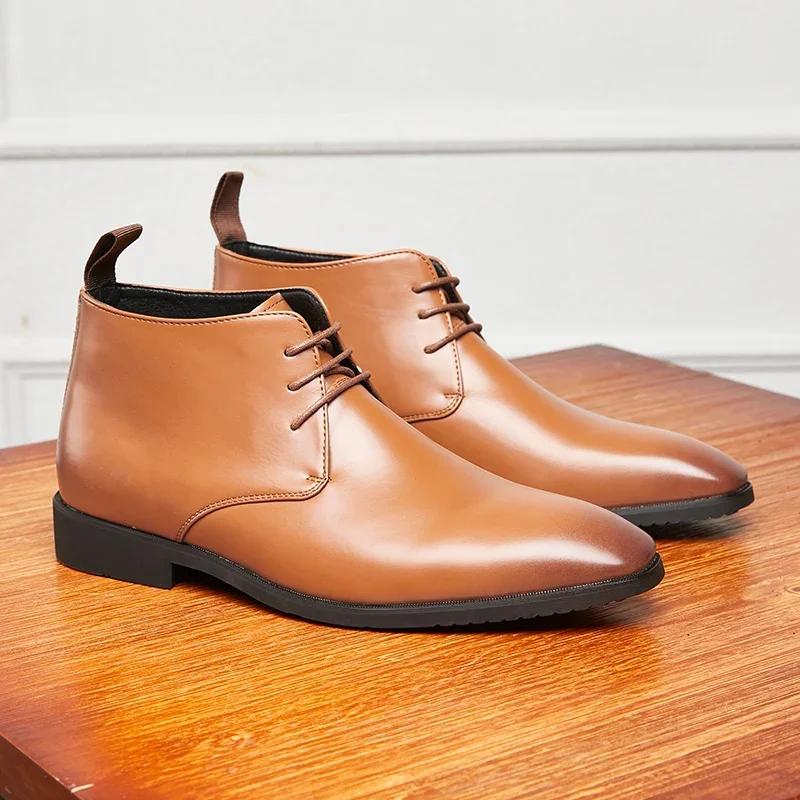 Fashion High End Luxury Brand Wine Red Men's Banquet Dress Shoes Lace Up Pointed Men's Business Shoes Winter Fashion Trend Ankle Boots