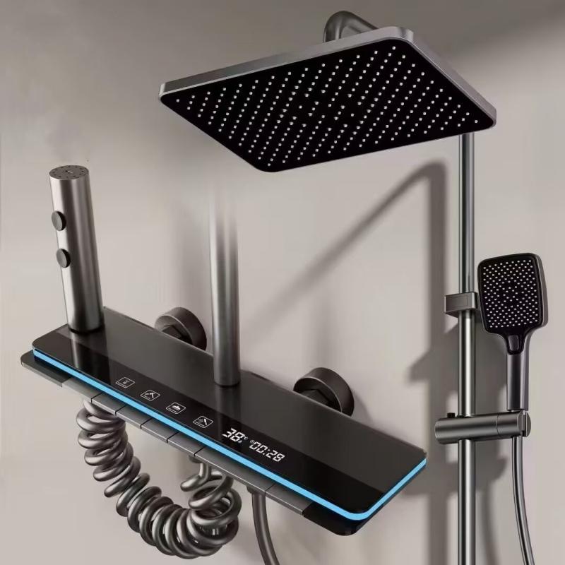 

Цифровой дисплей Душевой набор Смеситель для душа Система набор Горячий Холодный Кнопка пианино С подсветкой Ванный смеситель Душевая лейка