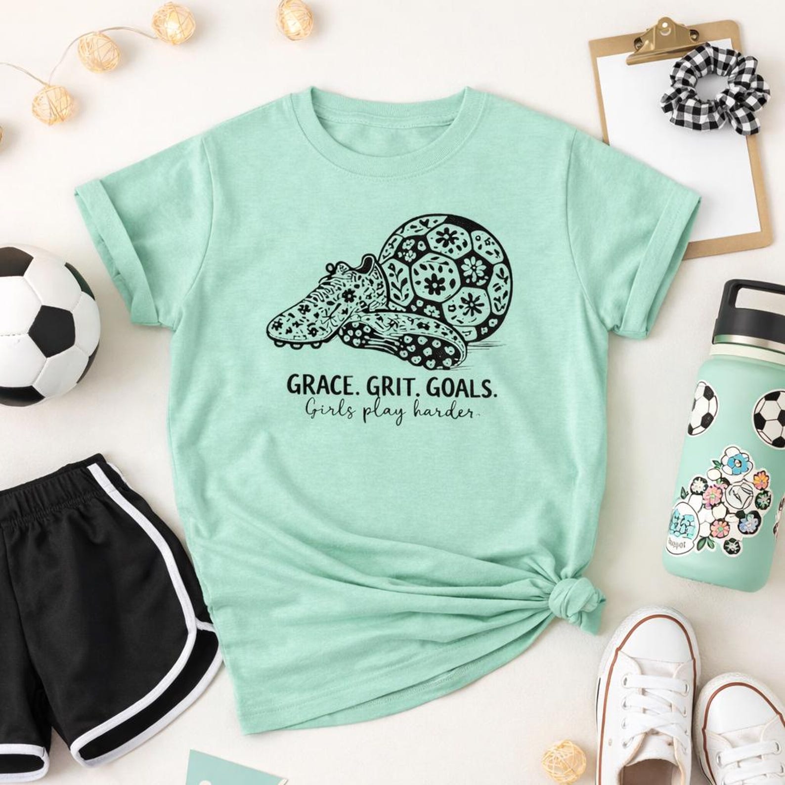 Girls Play Harder Youth Soccer T-Shirt - Youth Midweight Pigment Dyed Tee M