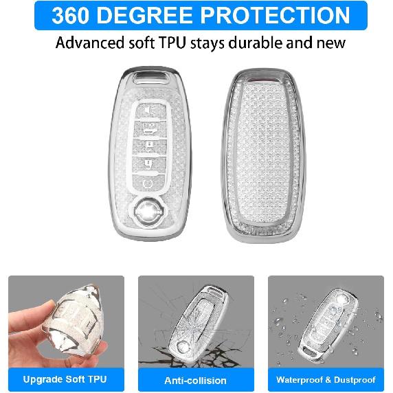 QBUC Key Fob Cover For Nissan With Heart Keychain, Car Key Fob Protector For Women, 5 Buttons Key Case Compatible With 2024 2025 Pathfinder Rogue,