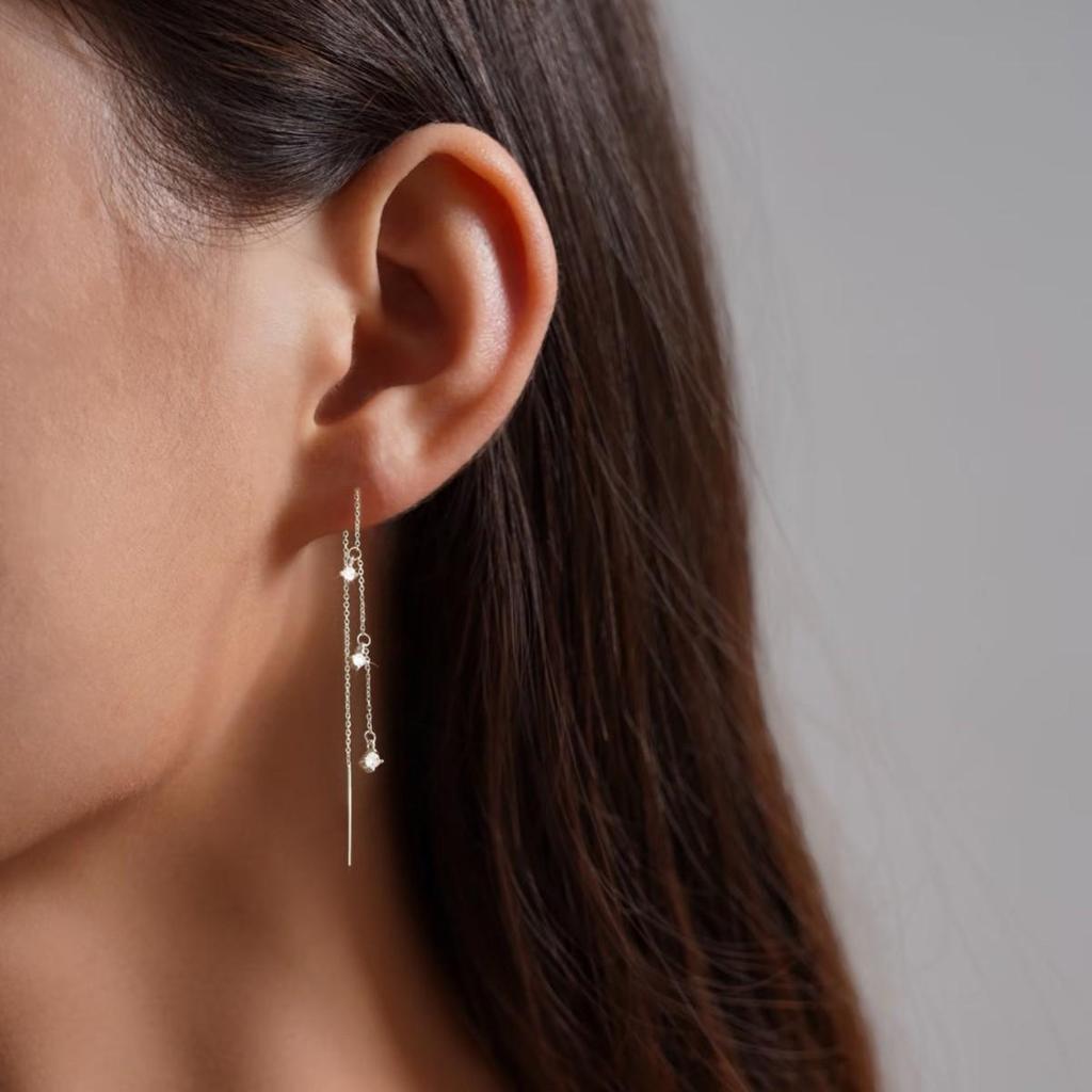 Luxury Gold-Plated Brass Tassel Earrings with Zircon Inlay for Women