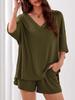 New Women's Casual Two-Piece Set: Loose V-Neck Short-Sleeved Top and Shorts