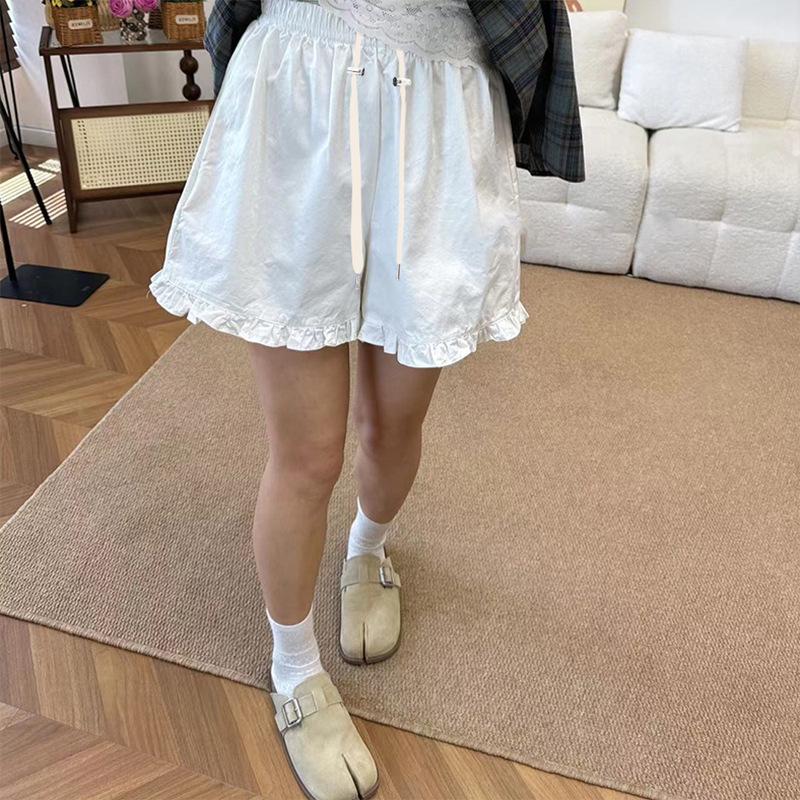 2026 Summer Maternity Ruffle Wide-Leg Shorts - Petite Plus Size, Elastic Waist, Solid Color 2XL