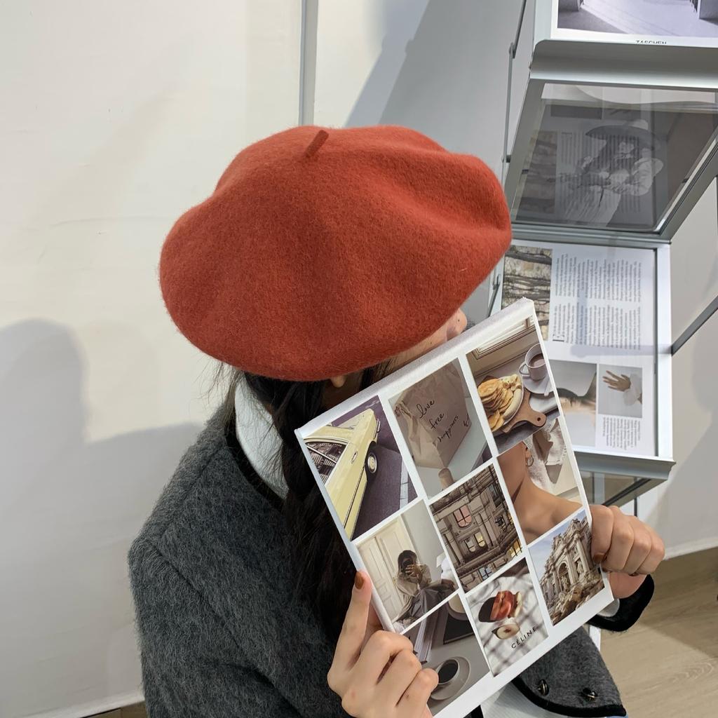 Woolen Beret Women Korean Versatile Hat Women Autumn and Winter Japanese Retro Candy Color Painter Hat