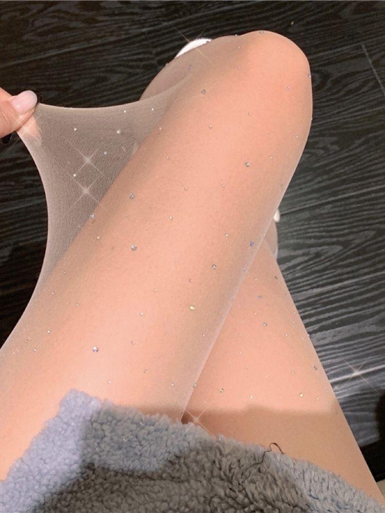 Nightclub Sexy Ultra-Thin Black Silk Diamond Socks Dark Thin Bottom Silk Pantyhose Pure Desire Hot Diamond Stockings Women