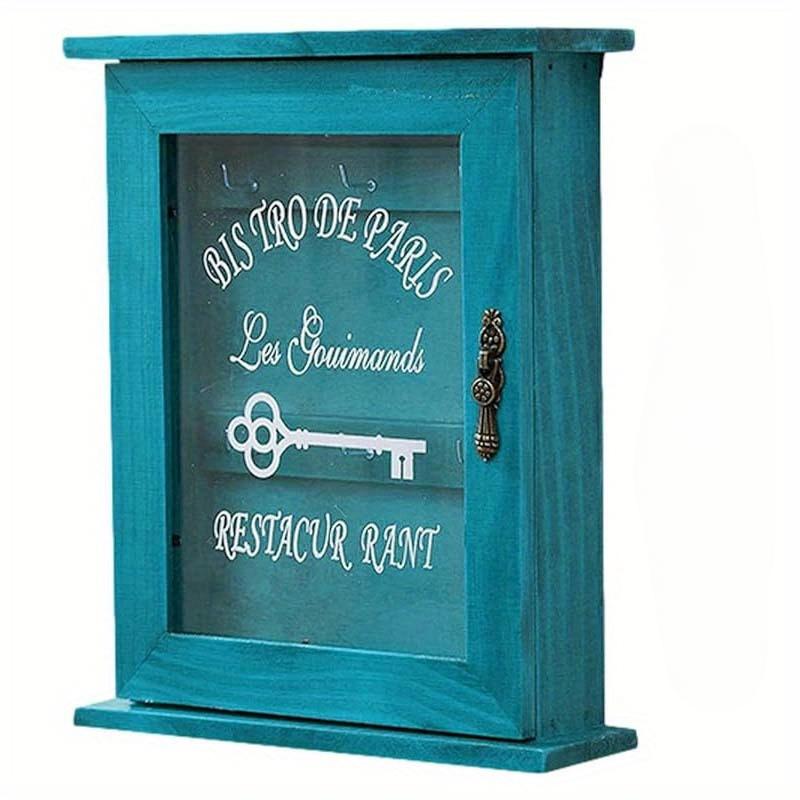 1 шт. Органайзер для ключей, настенные крючки для ключей, винтажный шкаф для ключей, деревенский держатель ключей, деревянный настенный шкаф для ключей, стеклянный держатель ключей синий