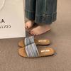 Fashion Bohemian Flat Bottom Woven Cross Strap Slippers Color Blocking Sandals Slipper for Outside Wear Soft Sole Versatile Beach Shoes