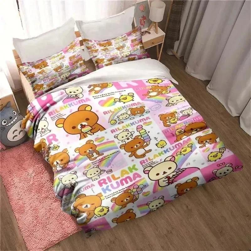 Cute Rilakkuma Bear Kawaii Bedding Set 3D Printed Suitable For Bedroom Duvet Cover Set With Pillowcases Kids Home Textile
