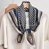 70x70cm Lightweight Square Scarf Women Vintage Black Floral Print Silk-Feel Neck Wrap UV Protection Stylish Accessory