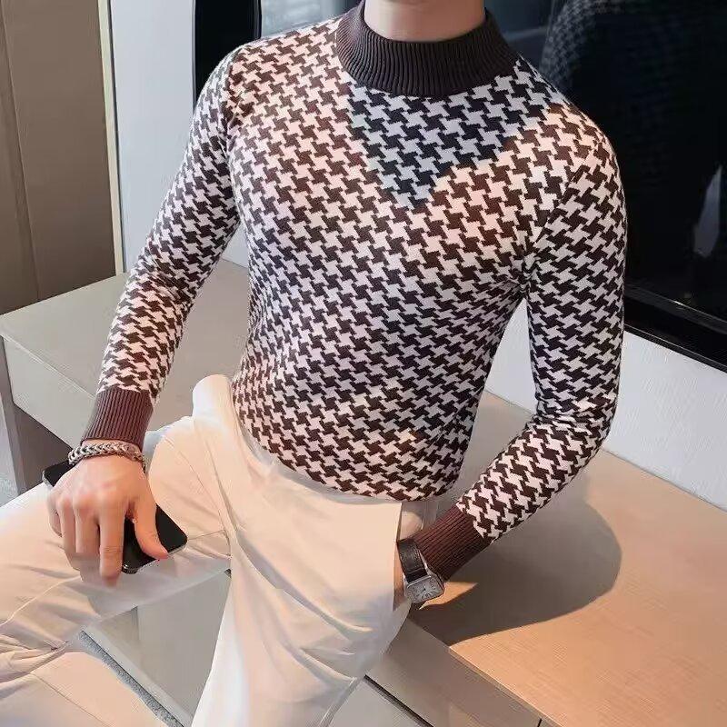 Autumn and Winter Men's No All-Matching Fashion Casual Round Neck Knitted Sweater Slim Bottoming Shirt2024Year
