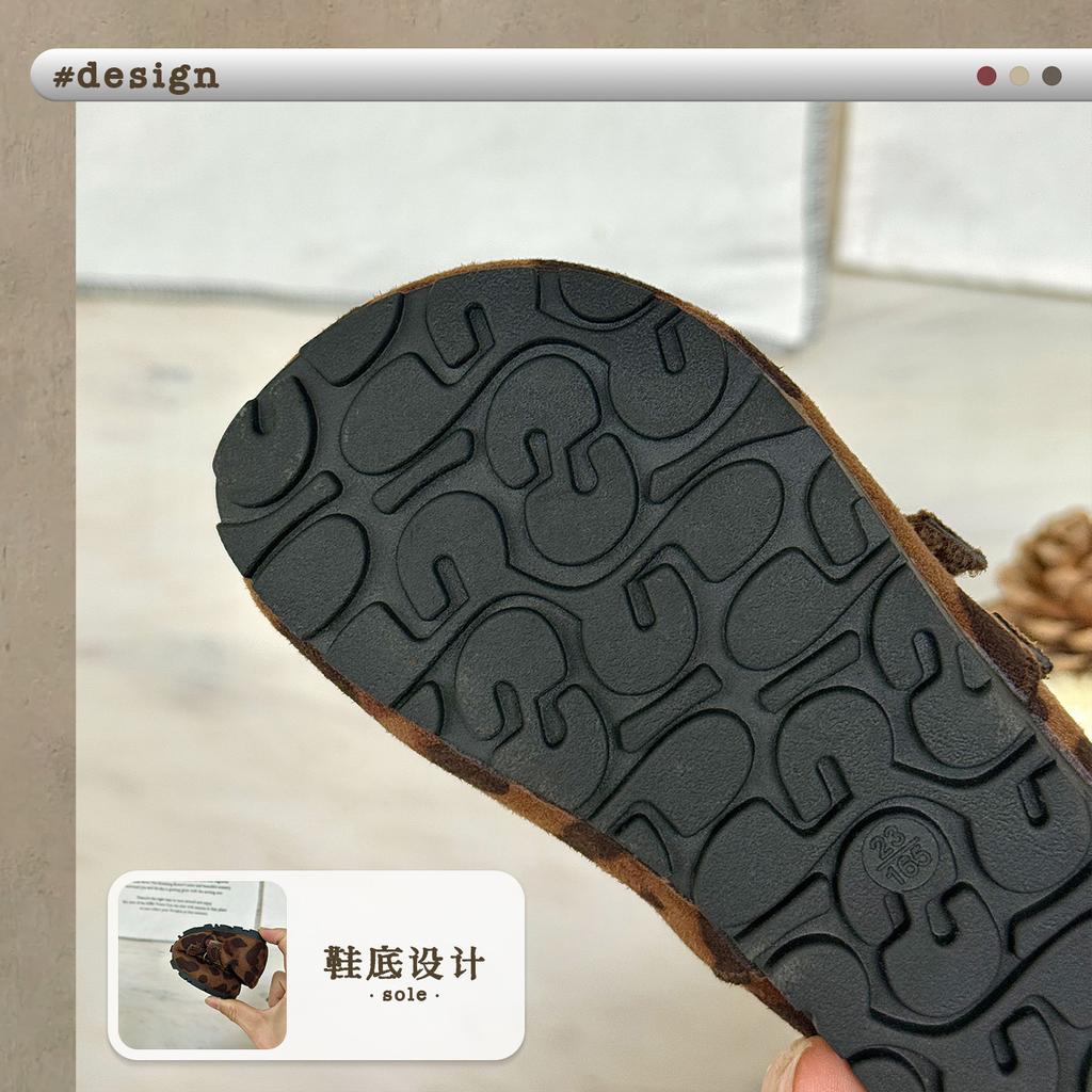 XSHX Leopard Print Girl Mary Jane Velcro Design Rubber Sole Retro Versatile Autumn New Wide Show Toe Head Princess
