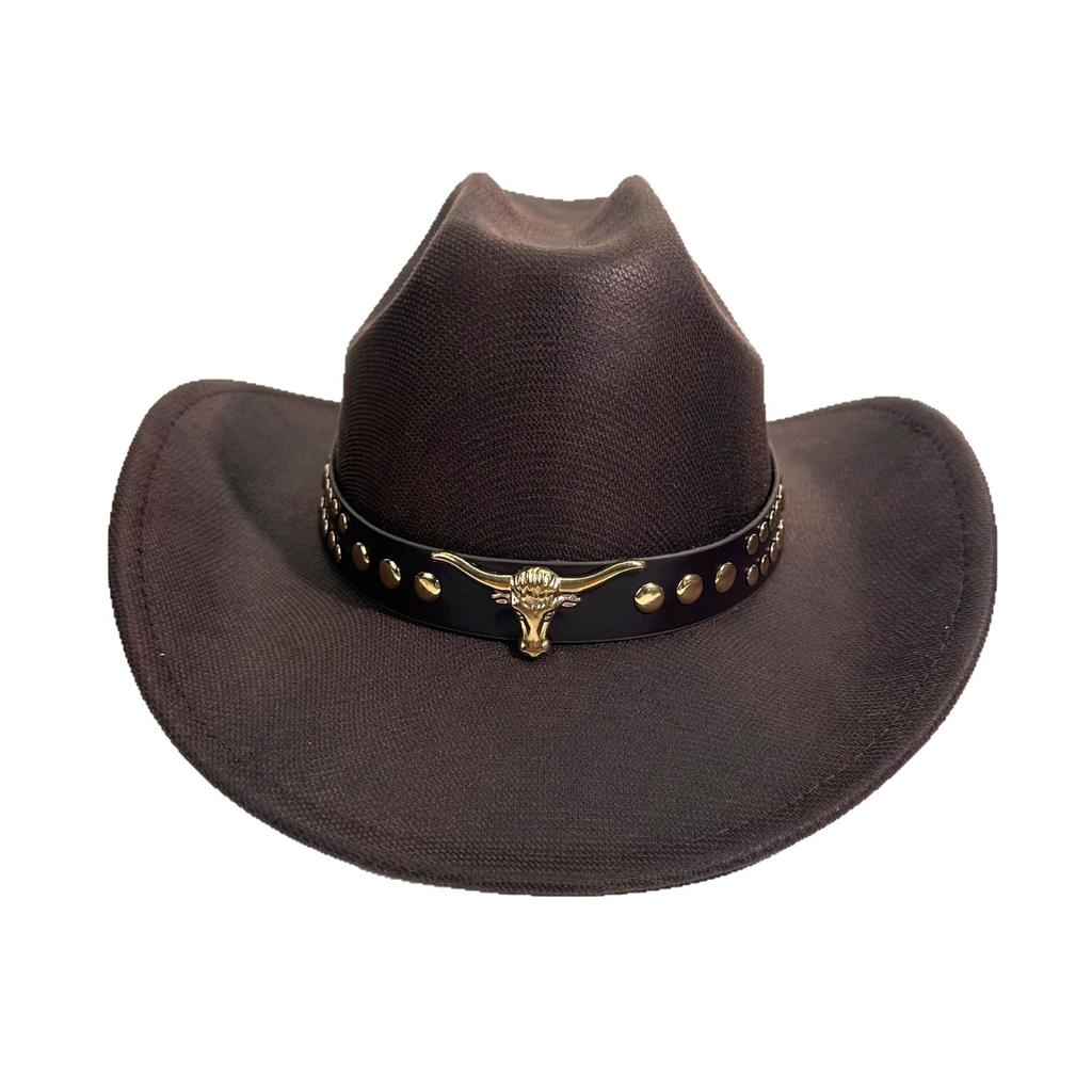 Western Cowboy Hat Men And Women Ethnic Style Jazz Hat Cow Head Belt Accessories Top Hat