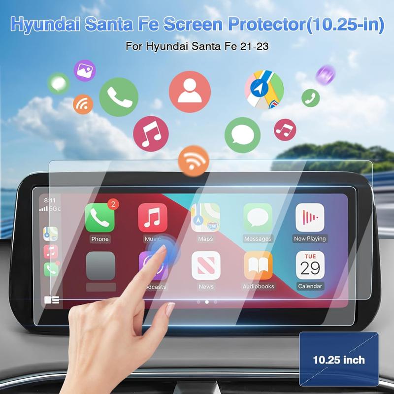 Car Navigation Screen Protector For Hyundai Santa Fe - Tempered Glass 9H Hardness Scratch Resistant Protective Film