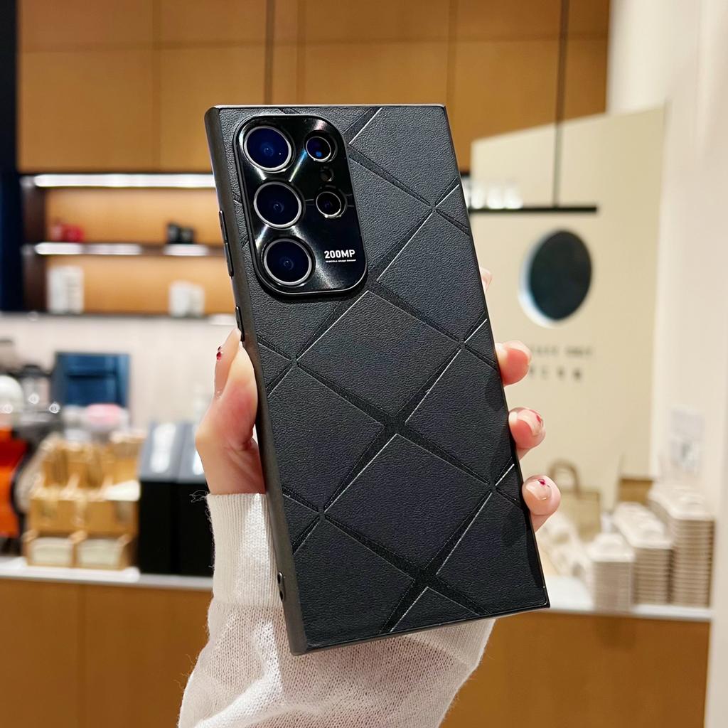 Suitable for Samsung S24ultra Diamond-patterned Leather Phone Case S23+ Shockproof S22 with Metal Lens Ring Protective Case