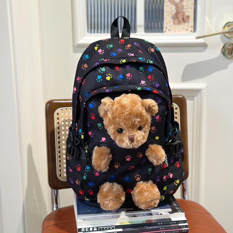 

Campus schoolbag female college student cute bear backpack versatile leisure large capacity junior high school student travel backpack чорний