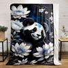 Cute Panda Surrounded by White Flowers Flannel Blanket for Bedroom, Living Room, Sofa, and Nap Sofas