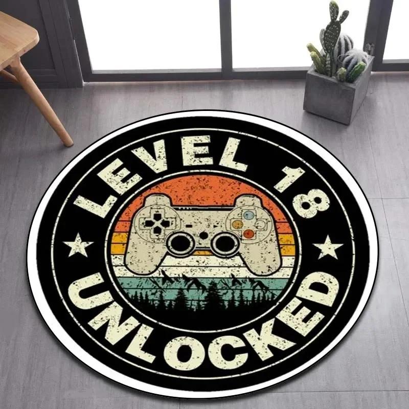 Cartoon Gamer Game Controller Round Area Rug,Circle Carpet Rugs for Living Room Children's Bedroom Sofa Decor,Non-slip Floor Mat