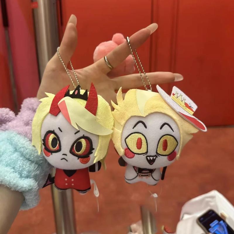 10cm Dolls Hazbin Hotel Vox Lucifer Ko Plush Toy Keychain Kawaii Bag Pendant Cute Anime Peripherals Keyring Birthday Fans Gift