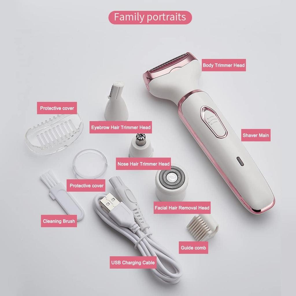 Electric Razor for Women Hair Trimmer for Face Nose Eyebrow Beard Mustache Arm Leg Armpit Bikini Painless Portable Body Shavers Set