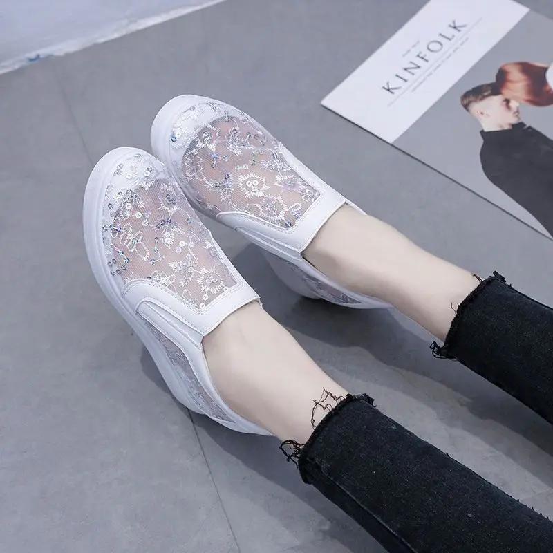 Fashion Women Footwear Whit Mesh Breathable High On Platform Slip Ladies Shoes High Quality And Low Price Summer 2024 Offer Urban Cheap