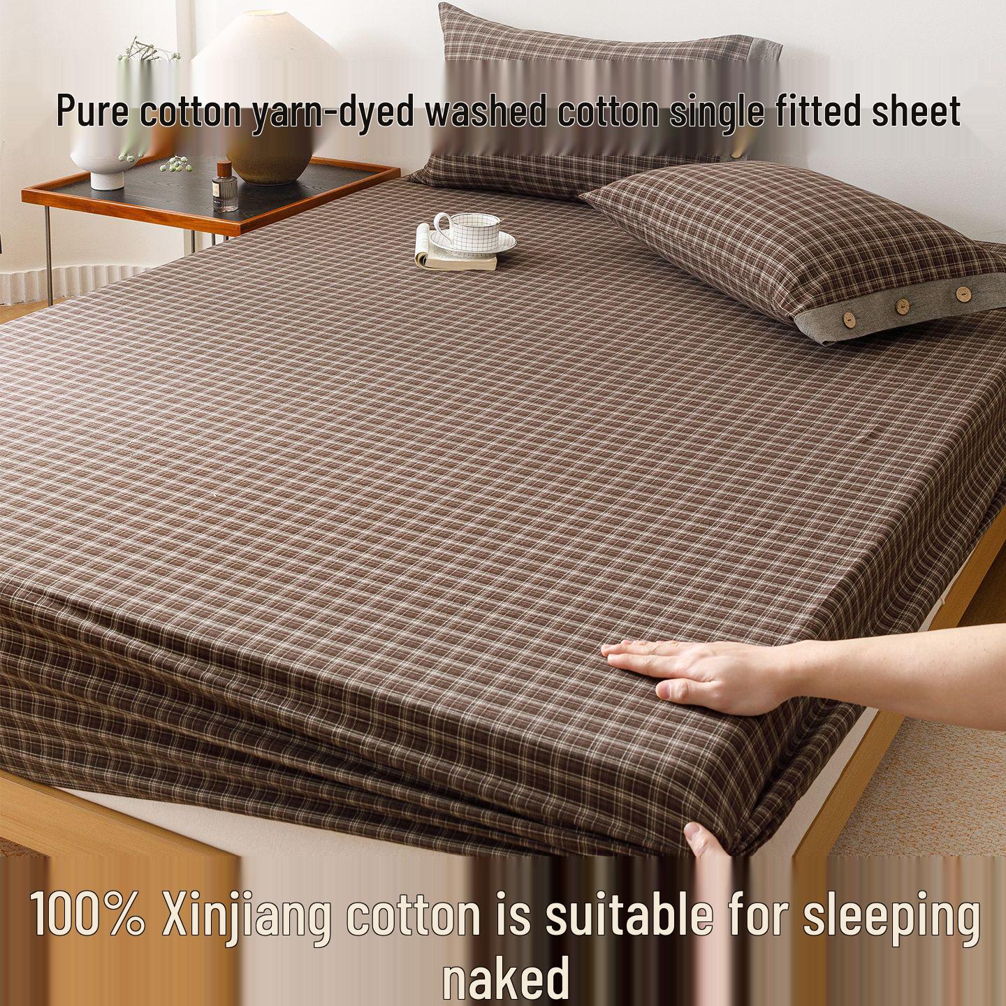 Thick Pure Cotton Weave Fitted Single Bed Sheet - Non-Slip, Breathable Mattress Protector 90*200cm Single Fitted Sheet