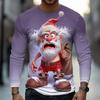 Spring and Autumn Round Neck Funny Christmas Santa Graphic 3D Printed Top Fashionable Casual Long Sleeved Men's T-shirts