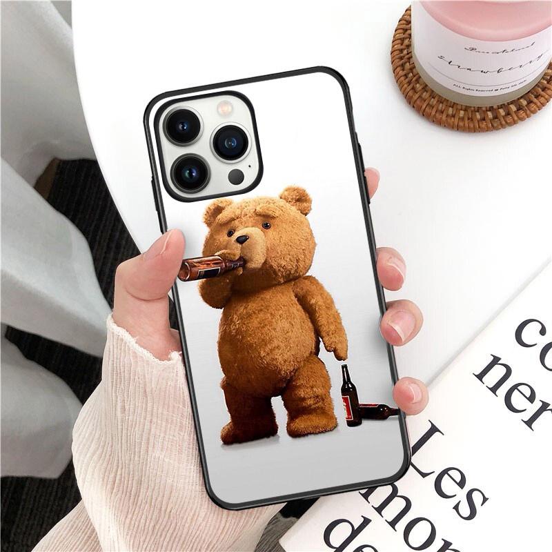 Cartoon Teddy Bear Phone Case for iPhone 14 13 12 11 Pro MAX X XS Max XR Mini SE2022 6S 7 8 Plus Black Case