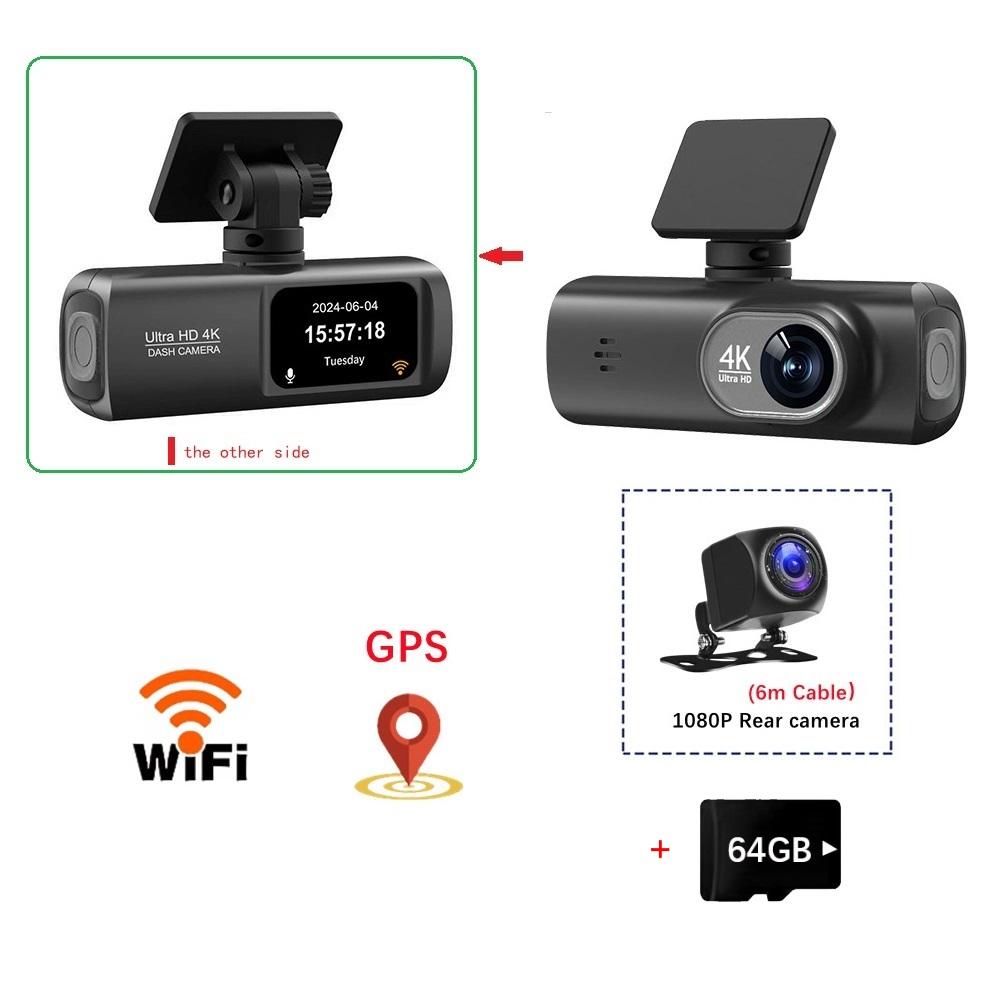 4K Dashcam, Front- und Rückkamera mit Doppelobjektiv, GPS/WIFI/Nachtsicht/24-Stunden-Parküberwachung