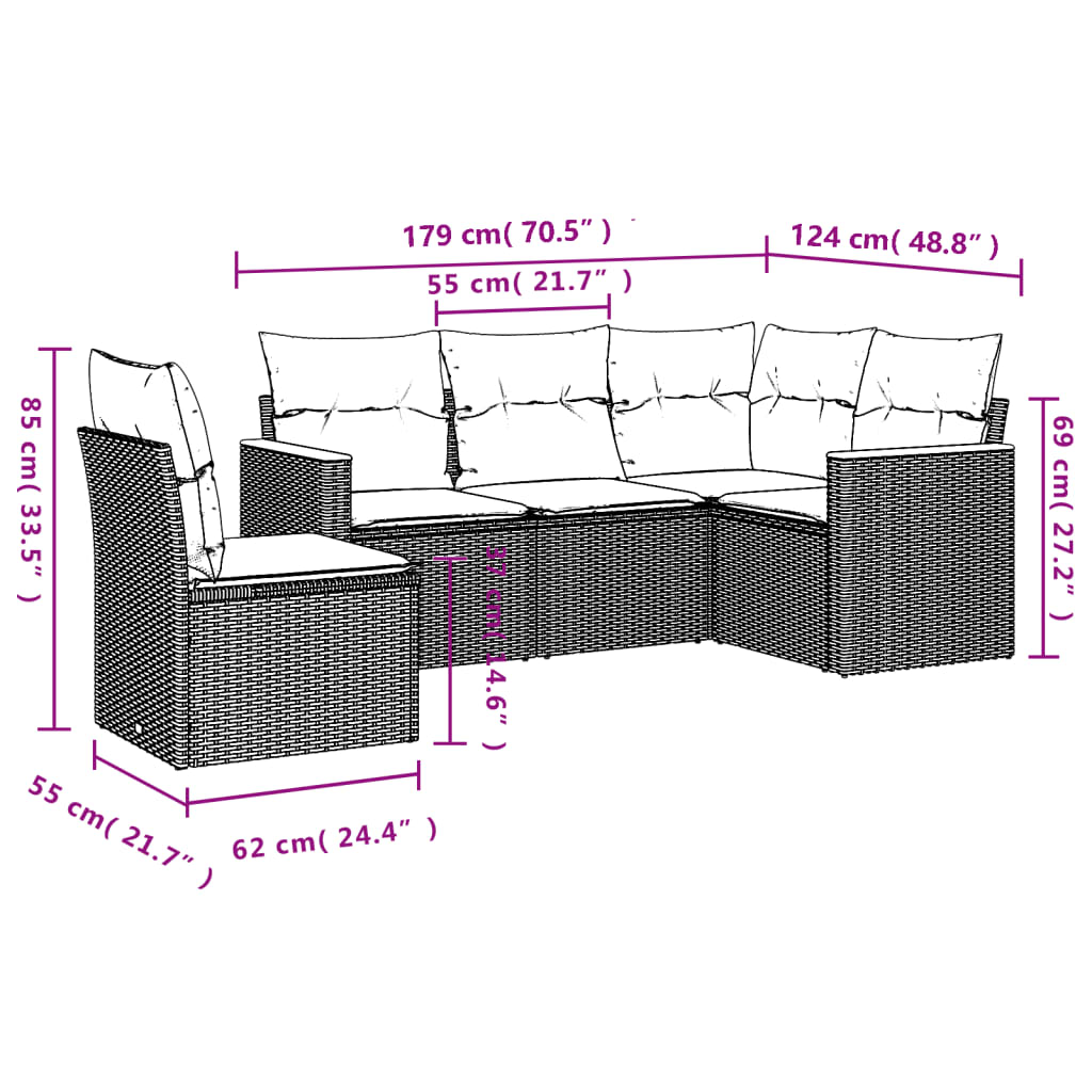 Vidaxl 5-Cz. Set di Mobili da Giardino con Cuscini, Beige, Polyrattan