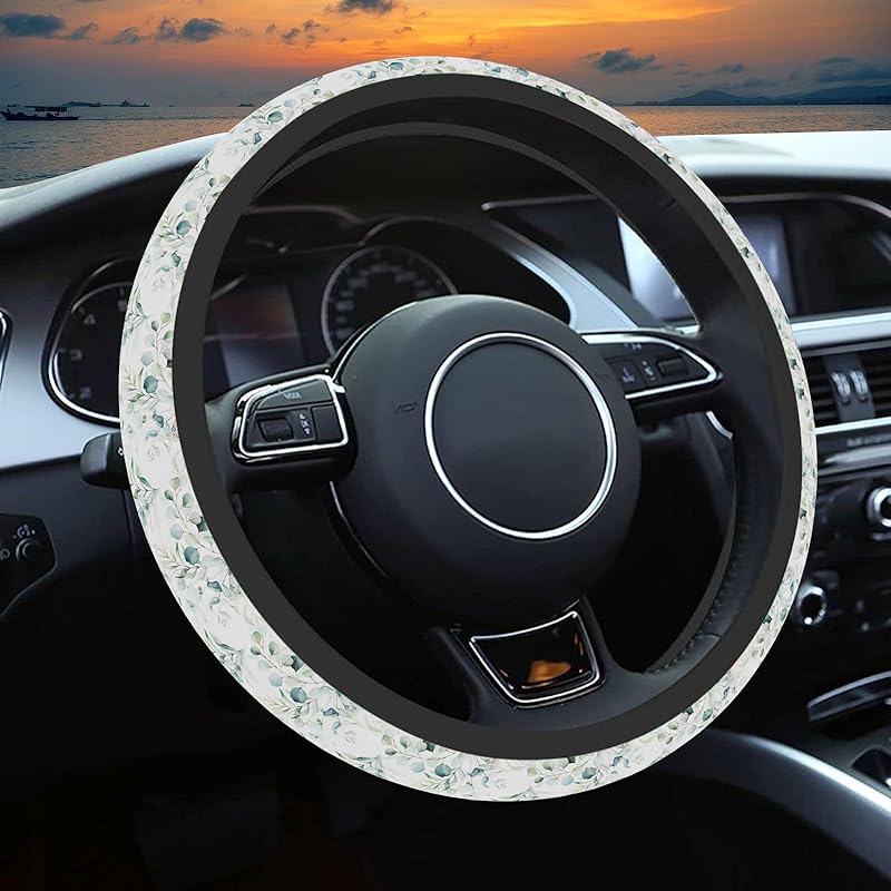 Wildflower Car Steering Wheel Cover, Flower Car Accessory For Diverse Cars, Cute Floral Print Steering Wheel Cover Protector For Women, For Steering
