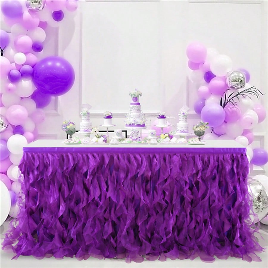 Multicolored Tulle Table Skirt, Fit for Rectangle and Round Tables - Sheer Ruched Willow Tabletop Decoration, Chiffon Pleated Table Cloth