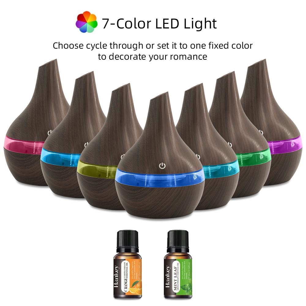 

300ml Wood Grain Humidifier & Essential Oil Diffuser USB Powered Desktop Hydration, Ultra Quiet Operation, Includes 2 Aroma Oils 300ml