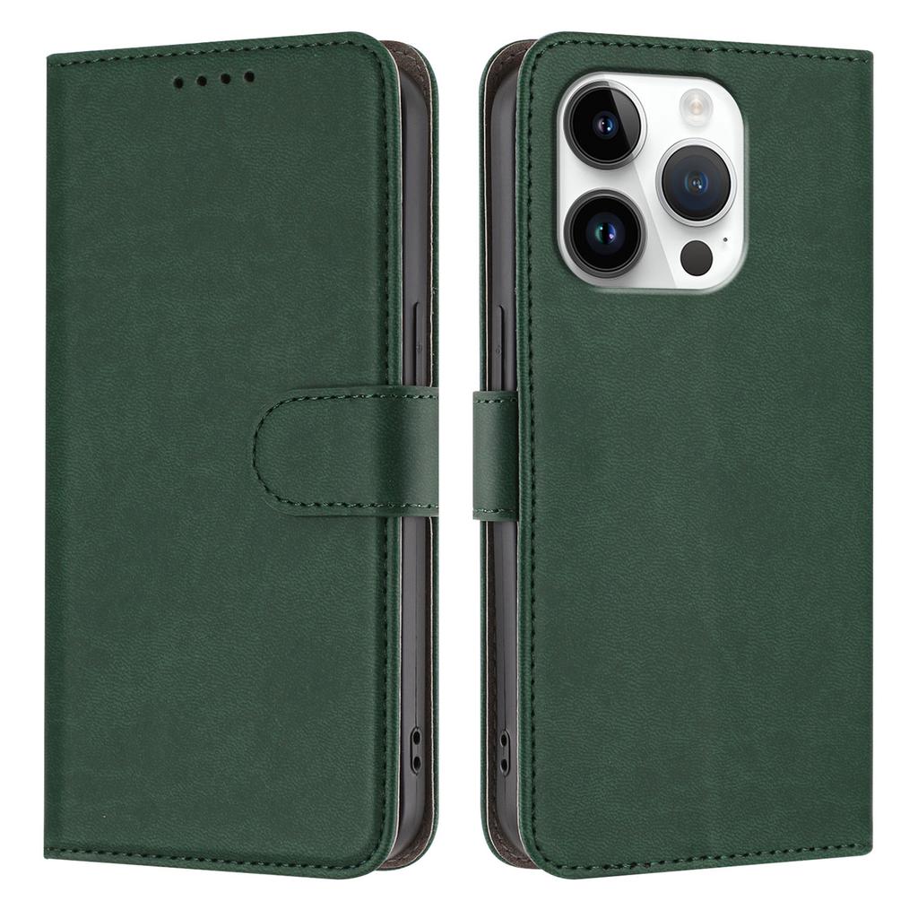 For iPhone 16 Pro Leather Case Solid Color Phone Cover with Wallet