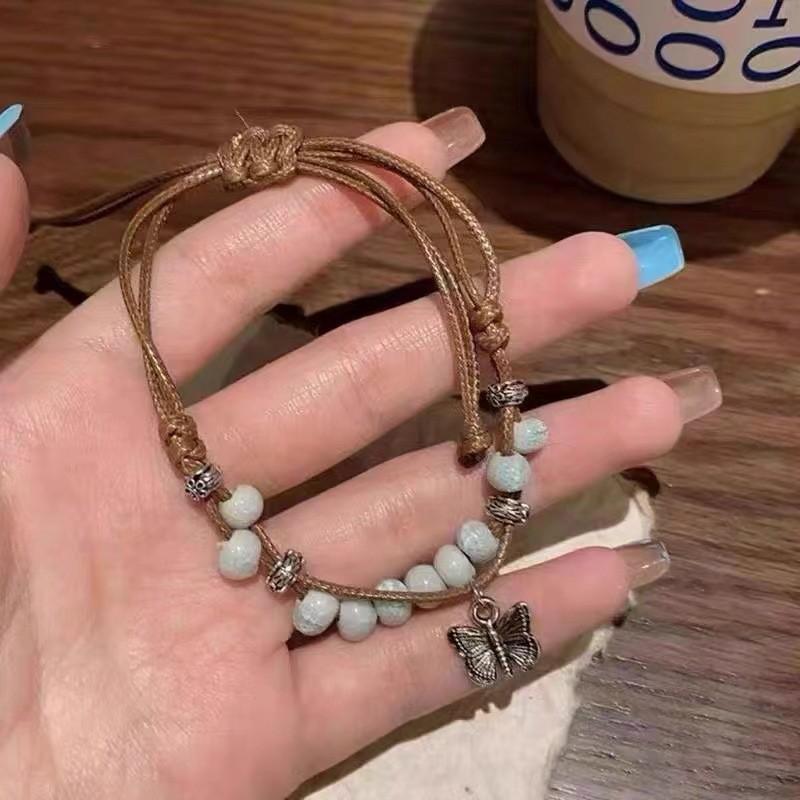 Geometric Ceramic Handcrafted Bead Bracelet With Adjustable Cord Unisex For